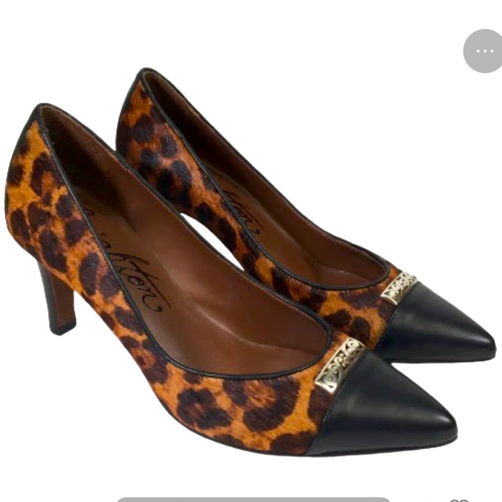 Women's Brighton Yale Leopard Print Calf Hair Leather Pumps Sz 9